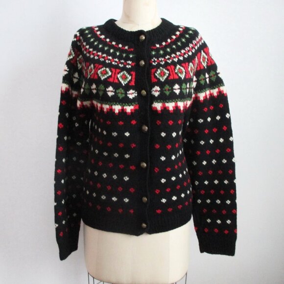 Wool Cardigan Sweater Hand Knit Made in Switzerland Icelandic Nordic Style - Picture 2 of 13